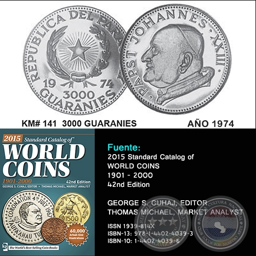 KM# 141 3000 GUARANIES - AO 1974 - MONEDAS DE PARAGUAY