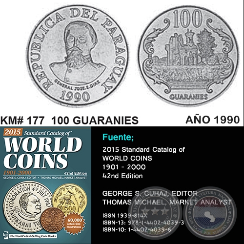 KM# 177 100 GUARANIES - AO 1990 - MONEDAS DE PARAGUAY