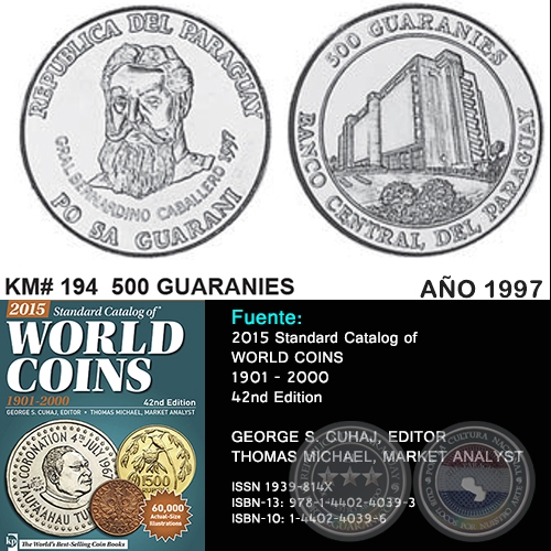 KM# 194 500 GUARANIES - AO 1997 - MONEDAS DE PARAGUAY