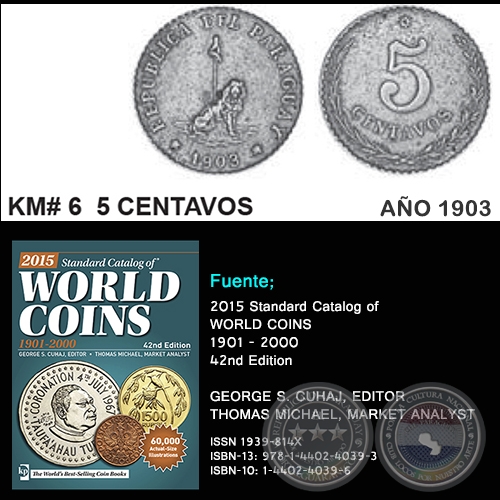 KM# 6 5 CENTAVOS - AO 1903 - MONEDAS DE PARAGUAY