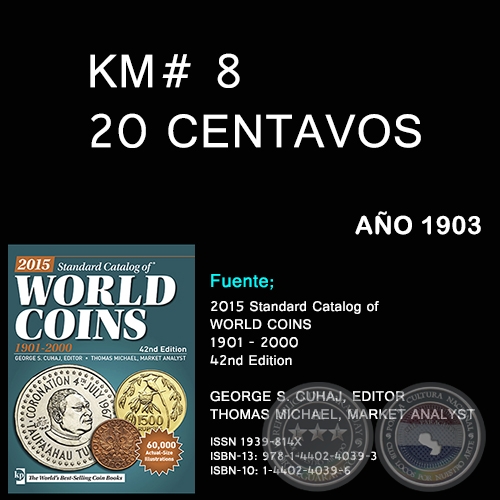 KM# 8 20 CENTAVOS - AO 1903 - MONEDAS DE PARAGUAY