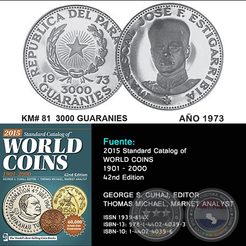 KM# 81 3000 GUARANIES - AO 1973 - MONEDAS DE PARAGUAY