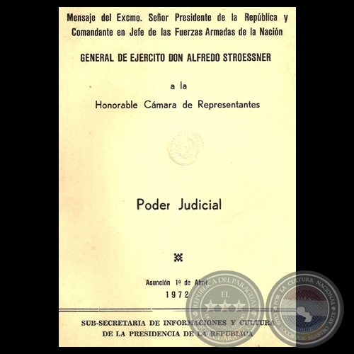 PODER JUDICIAL, 1972 - Mensaje Pdte. ALFREDO STROESSNER