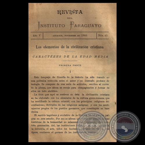 REVISTA DEL INSTITUTO PARAGUAYO - N° 45 - AÑO V, NOVIEMBRE DEL 1903 - Director: BELISARIO RIVAROLA 
