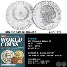 KM# 132 3000 GUARANIES - AO 1974 - MONEDAS DE PARAGUAY