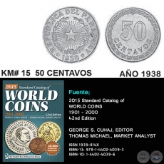 KM# 15 50 CENTAVOS - AO 1938 - MONEDAS DE PARAGUAY