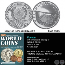 KM# 163 3000 GUARANIES - AO 1975 - MONEDAS DE PARAGUAY