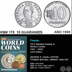 KM# 178 10 GUARANIES - AO 1990 - MONEDAS DE PARAGUAY