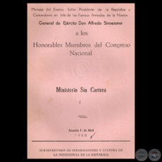 MINISTERIO SIN CARTERA, 1968 - Mensaje Pdte. ALFREDO STROESSNER