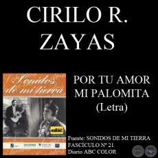 POR TU AMOR MI PALOMITA - Letra: CIRILO R. ZAYAS - Música: CHINITA DE NICOLA
