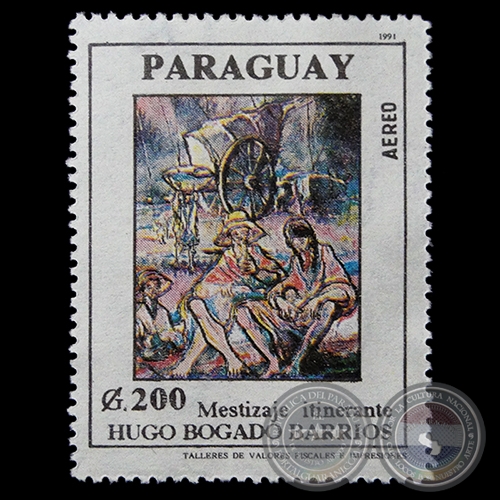 MESTIZAJE ITINERANTE - Pintura de HUGO BOGADO BARRIOS - SELLO POSTAL PARAGUAYO AO 1991