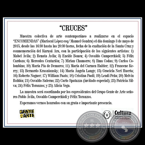 CRUCES, 2015 - Asociacin de ARtistas GENTE DE ARTE