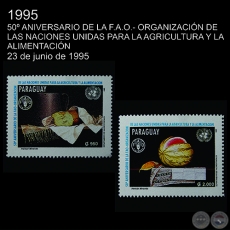 Pinturas al leo del artista HERNN MIRANDA - 50 ANIVERSARIO DE LA F.A.O - SELLO POSTAL PARAGUAYO AO 1995