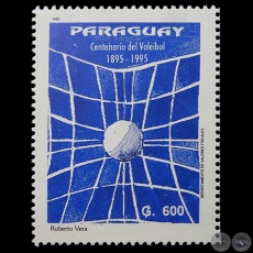 Ilustracin de ROBERTO VERA - CENTENARIO DEL VOLEIBOL / 1895-1995 - SELLO POSTAL PARAGUAYO AO 1995