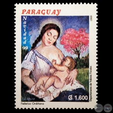 Pintura de FEDERICO ORDIANA - NAVIDAD 1999 - PINTORES NACIONALES - SELLO POSTAL PARAGUAYO AO 1999