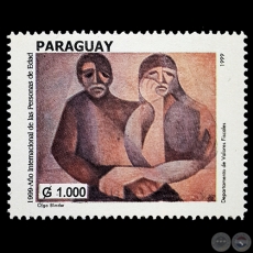 Pintura de OLGA BLINDER - 1999 AO INTERNACIONAL DE LAS PERSONAS DE EDAD - SELLO POSTAL PARAGUAYO AO 1999