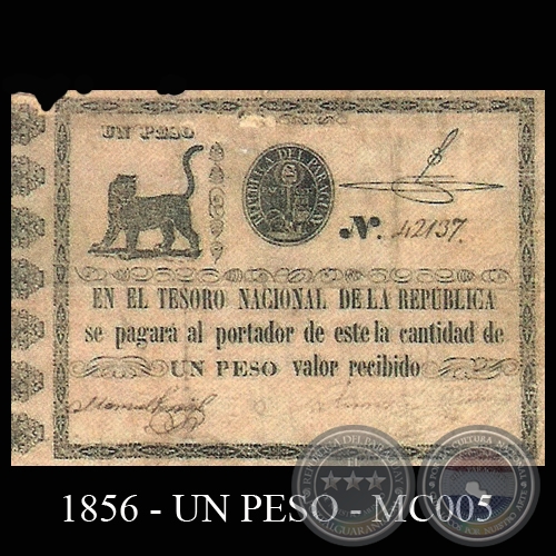 1856 - UN PESO - MC005 - FIRMAS: MANUEL FERRIOL  SATURNINO BEDOYA