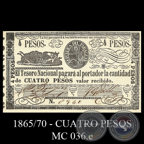 CUATRO PESOS - MC 036.e - FIRMAS: MIGUEL BERGES y JUAN G. VALLE