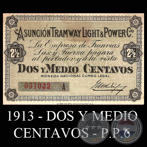 1913 - DOS Y MEDIO CENTAVOS - PP6 - FIRMAS: MANUEL RODRGUEZ