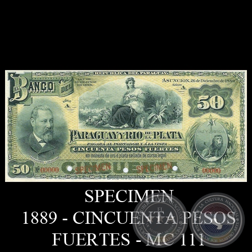 CINCUENTA PESOS FUERTES - MC111 - FIRMA: JOS URDAPILLETA -  (SPECIMEN)