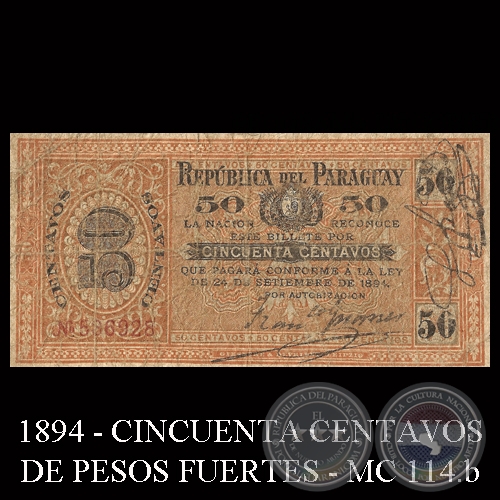 50 CENTAVOS DE PESOS FUERTES - MC114.b - FIRMA: FRANCISCO GUANES  LUIS PATRI