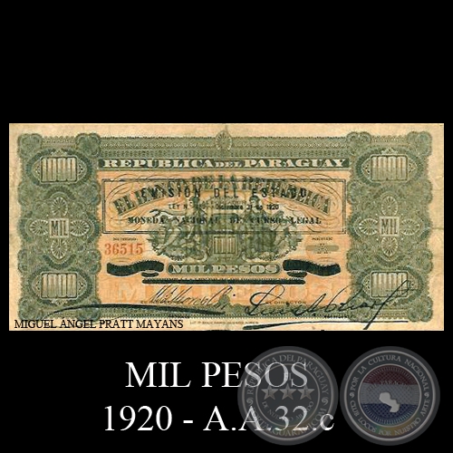 MIL PESOS - Resellado A.A.32.c - Firmas: M. MORESCHI - LUIS A. RIART