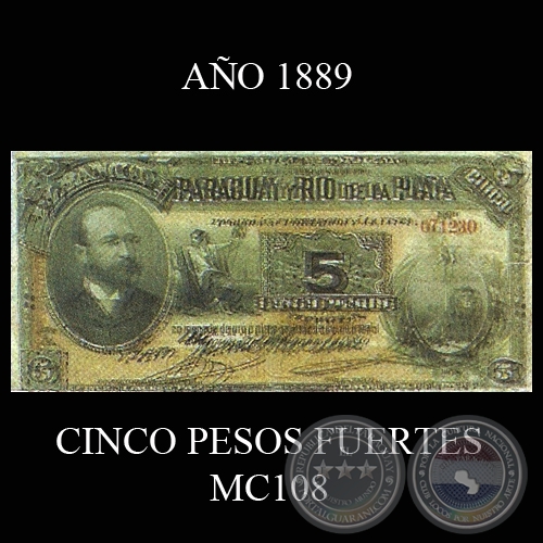 CINCO PESOS FUERTES - MC108.a - FIRMA: JOS URDAPILLETA  PEDRO JORBA  FRANCISCO GUANES