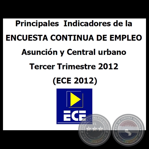 PRINCIPALES INDICADORES DE LA ENCUESTA CONTINUA DE EMPLEO - ASUNCIN Y CENTRAL URBANO - Tercer Trimestre 2012 (ECE 2012)  