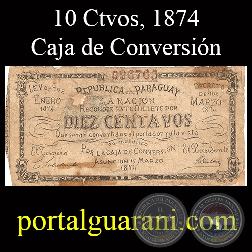 1874 - DIEZ CENTAVOS - MC053.b - FIRMAS: MANUEL SOLALINDE - DALTRO