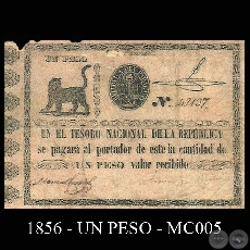 1856 - UN PESO - MC005 - FIRMAS: MANUEL FERRIOL  SATURNINO BEDOYA