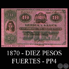 1870 - DIEZ PESOS FUERTES - PP4 - PROVEEDURÍA DEL EJÉRCITO