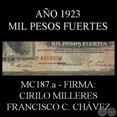 MIL PESOS FUERTES - FIRMA: CIRILO MILLERES – FRANCISCO C. CHÁVEZ