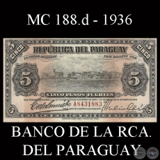 CINCO PESOS FUERTES - 1936 - FIRMA: EVELIO GONZLEZ - ...............