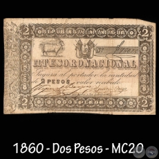 1860 - DOS PESOS - FIRMAS: MIGUEL BERGES  AGUSTN TRIGO