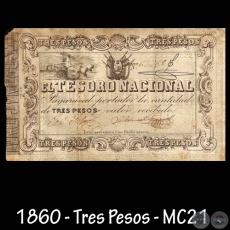 1860 - TRES PESOS - FIRMAS: JOS FALCN  MANUEL FERRIOL