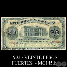 VEINTE PESOS FUERTES - MC145.b - FIRMA: BENIGNO BARRENA  VICTORIO TISCORNIA