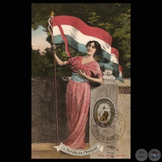 REPBLICA DEL PARAGUAY - BANDERA, ESCUDO Y MUJER PARAGUAYA