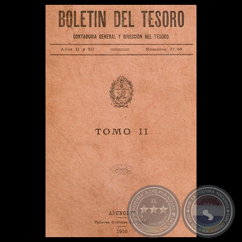 BOLETÍN DEL TESORO 1915 - Presidencia de EDUARDO SCHAERER