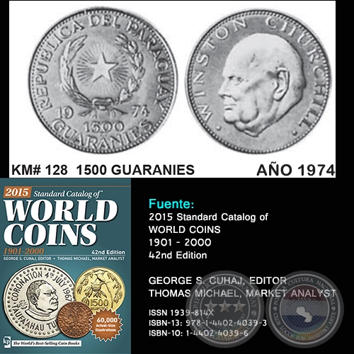 KM# 128 1500 GUARANIES - AO 1974 - MONEDAS DE PARAGUAY