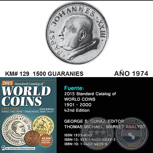 KM# 129 1500 GUARANIES - AO 1974 - MONEDAS DE PARAGUAY