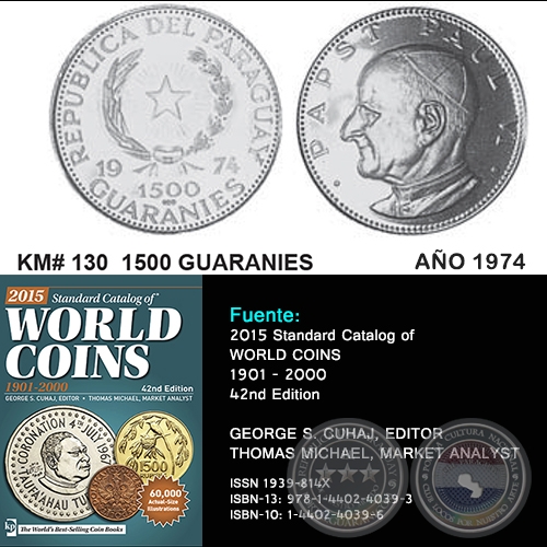 KM# 130 1500 GUARANIES - AO 1974 - MONEDAS DE PARAGUAY