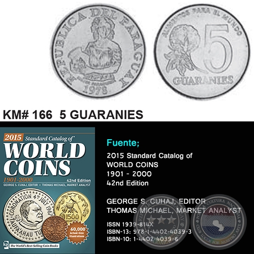 KM# 166 5 GUARANIES - AO 1978 - MONEDAS DE PARAGUAY