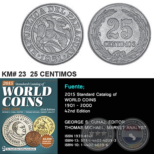 KM# 23 25 CENTIMOS - AÑO 1944 - MONEDAS DE PARAGUAY