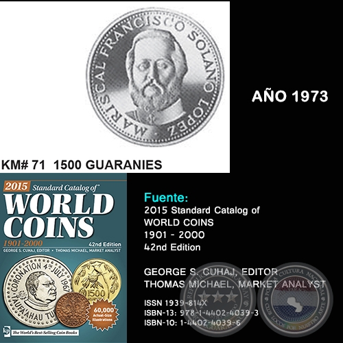 KM# 71 1500 GUARANIES - AO 1973 - MONEDAS DE PARAGUAY