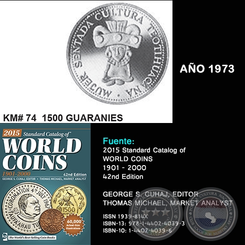 KM# 74 1500 GUARANIES - AO 1973 - MONEDAS DE PARAGUAY