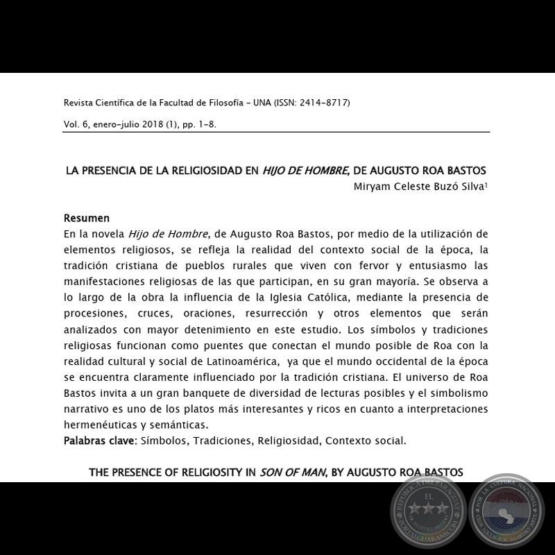 La presencia de la religiosidad en Hijo de Hombre, de Augusto Roa Bastos - MIRYAM CELESTE BUZÓ SILVA