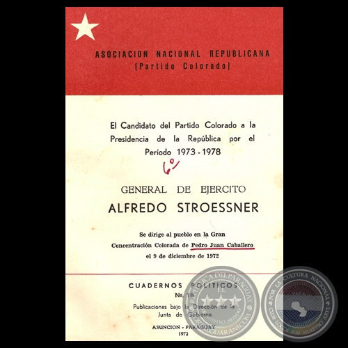 CONCENTRACIÓN COLORADA DE PEDRO JUAN CABALLERO, 1972 - Discurso de ALFREDO STROESSNER 