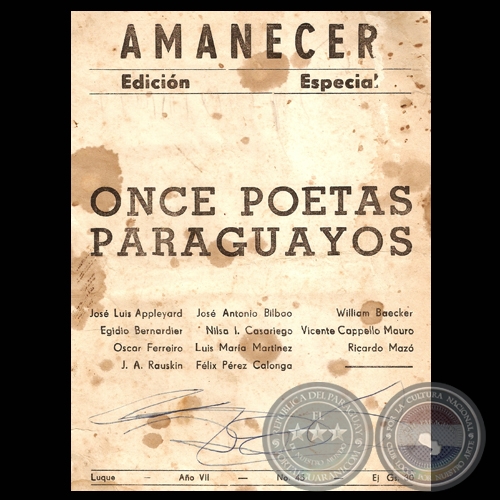 ONCE POETAS PARAGUAYOS - AMANECER – EDICIÓN ESPECIAL, 1972