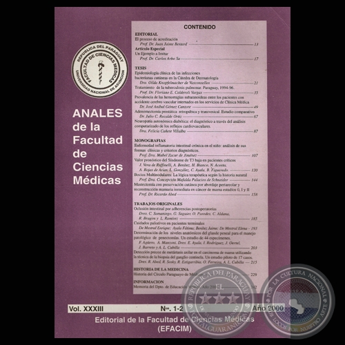 ANALES DE LA FACULTAD DE CIENCIAS MÉDICAS - Vol. XXXIII  N°. 1-2 - Año 2000
