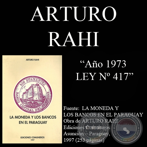 1973 - LEY Nº 417 - GENERAL DE BANCOS Y OTRAS ENTIDADES FINANCIERAS - Por ARTURO RAHI 